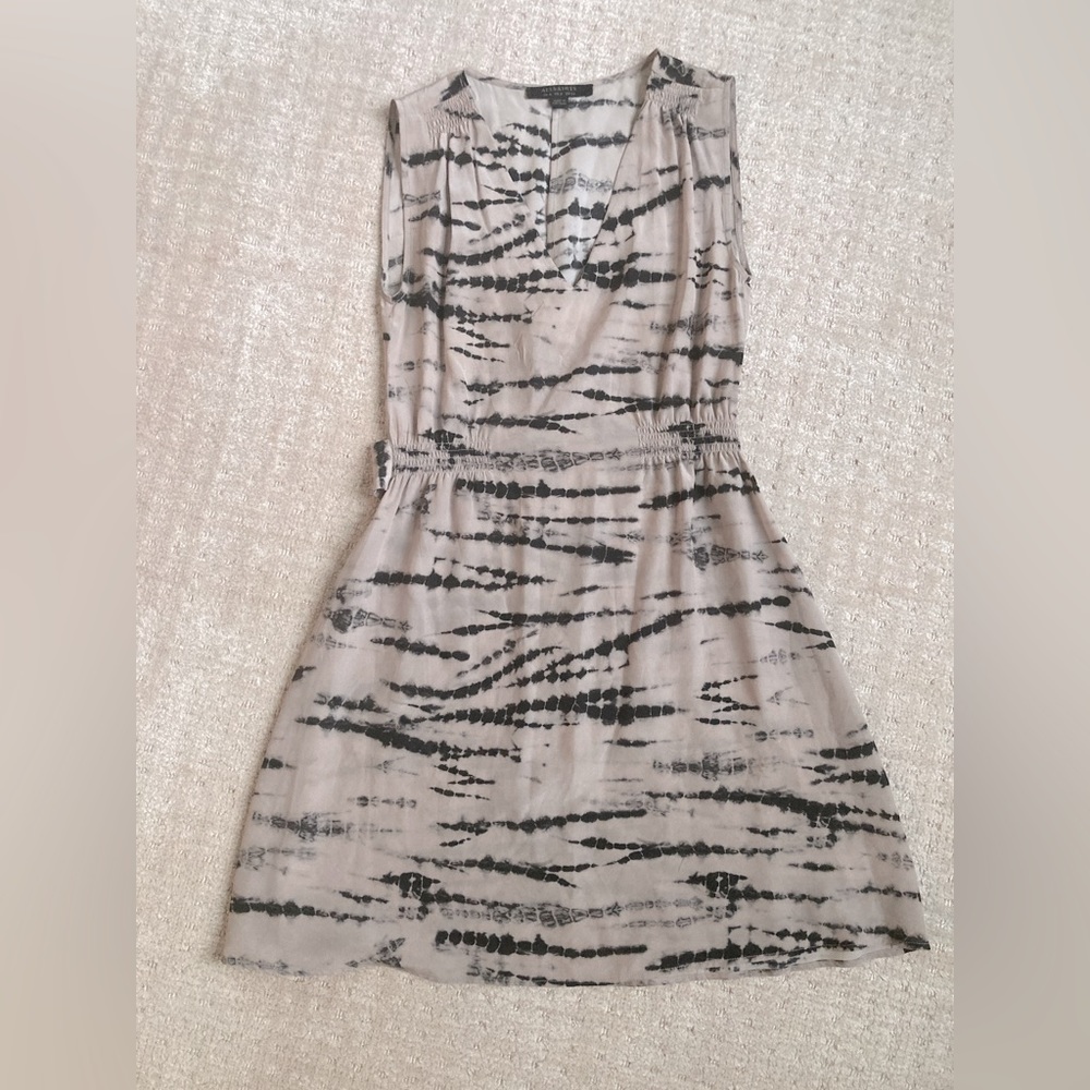 All Saints ille Tye Dress Pink/Black 100% Silk Tie-Dye Size 2
